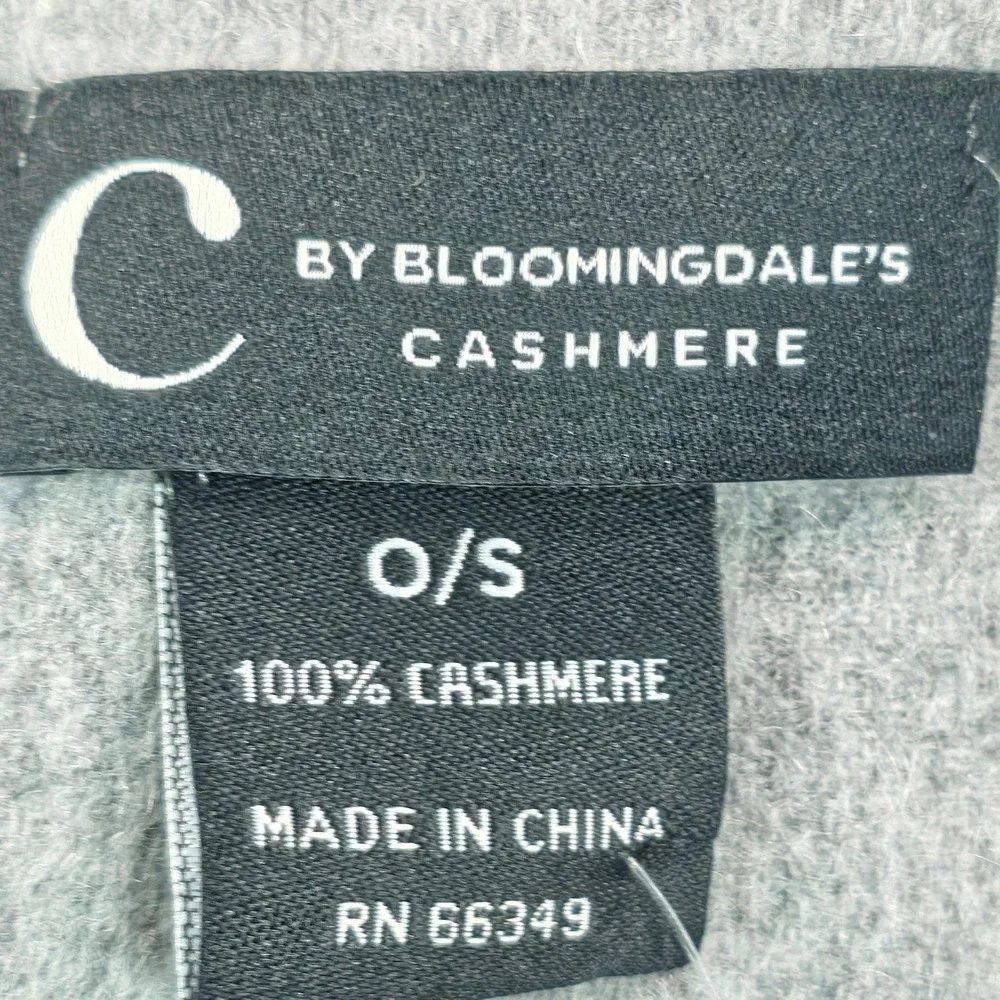 C by Bloomingdale's Womens Scarf O/S Grey 100% Cashmere Fringed Luxe Luxury NWT